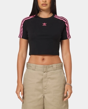 Breathable Lining Adidas Women's 3-Stripes Baby T-Shirt Black/Lucid Pink
