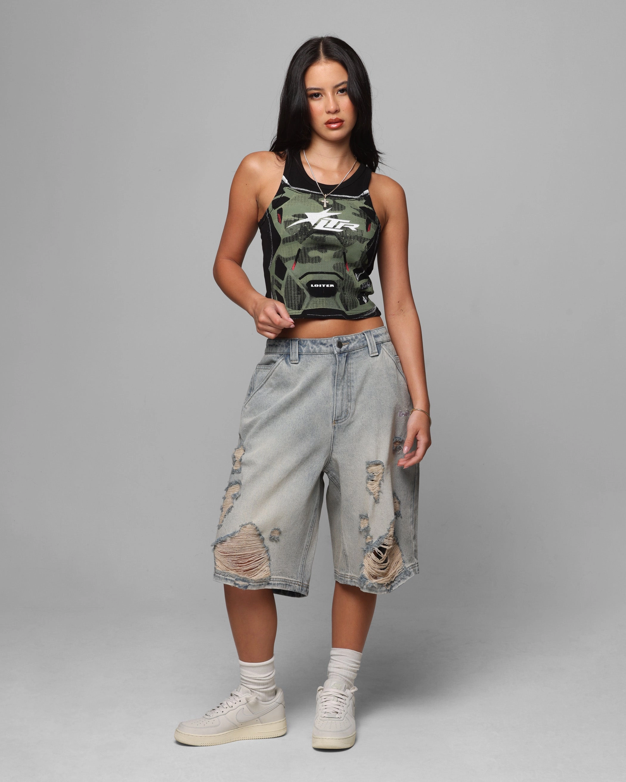 Loiter Women's Motorsport Tank Black Flex Fit Shoulder Construction AdjustableHem