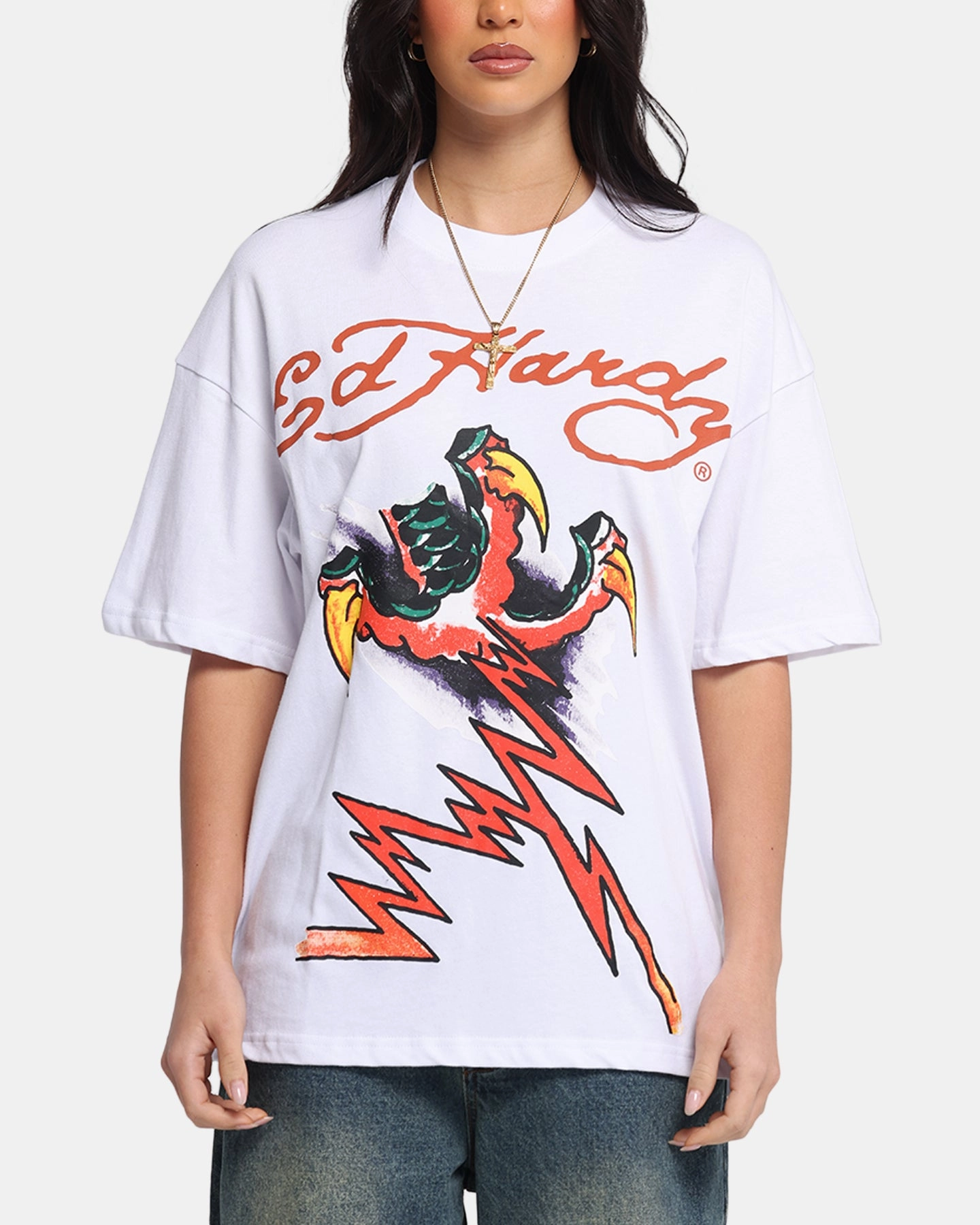 AdjustableDrawstring Ed Hardy Lightning T-Shirt White