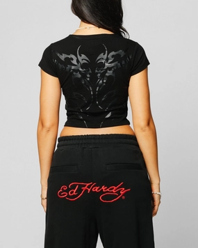 Ed Hardy Women's Techno Baby T-Shirt Vintage Black retro look