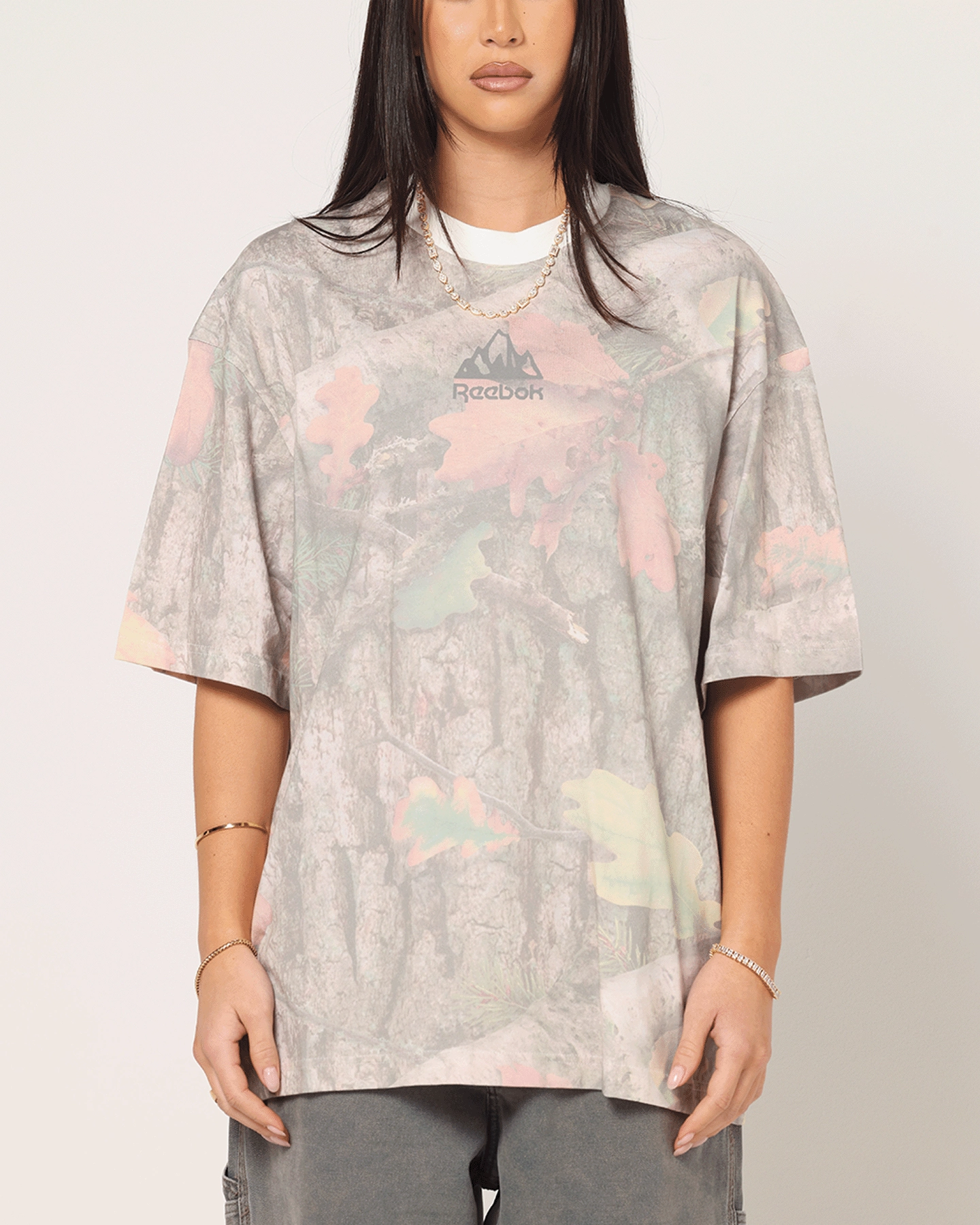 Reebok X Market All Over Print T-Shirt Real Tree Camo ConvertibleSleeves VersatileLayering
