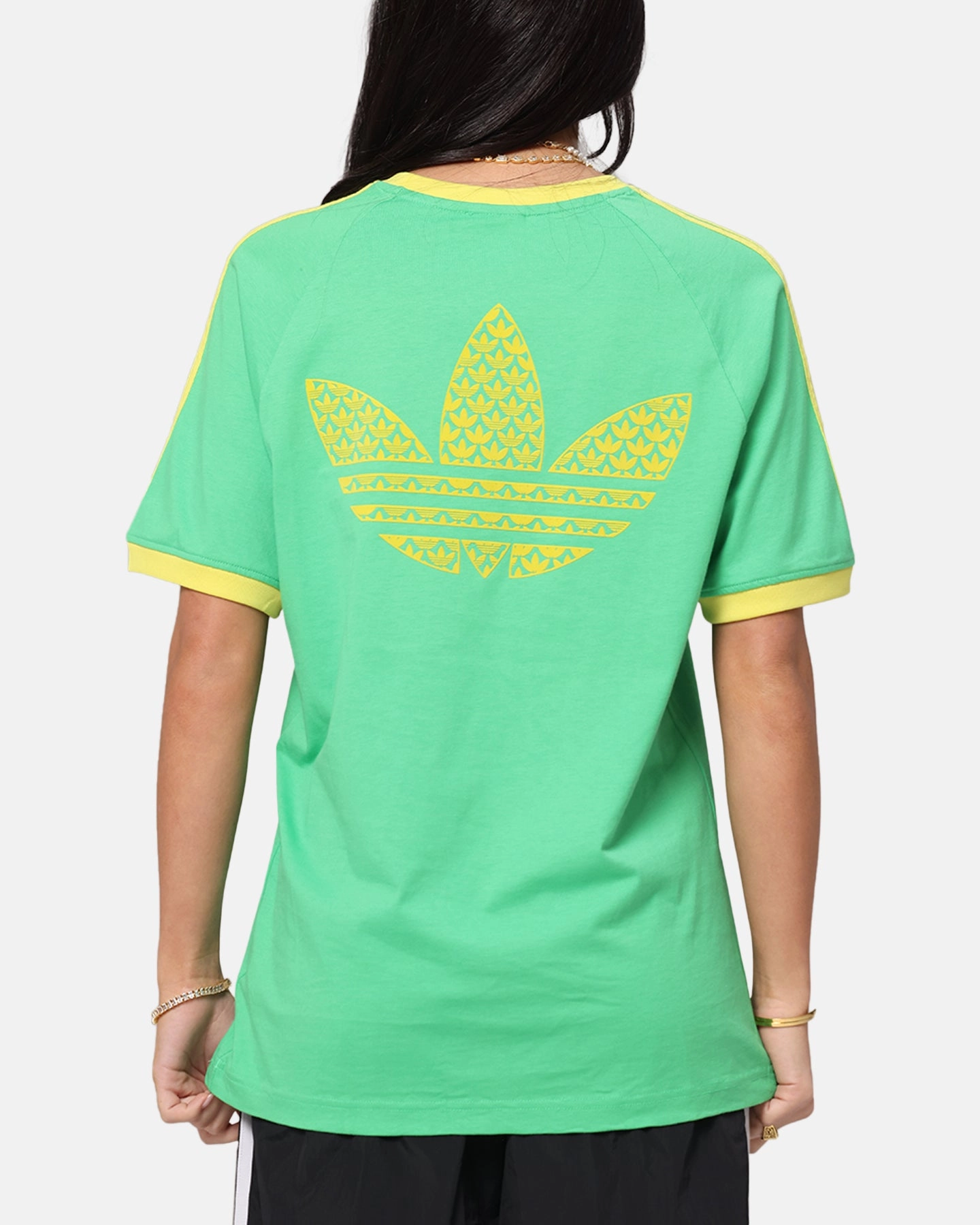 Adidas Monogram Cali T-Shirt Green WrinkleResistantWeave Airflow Weave Pattern