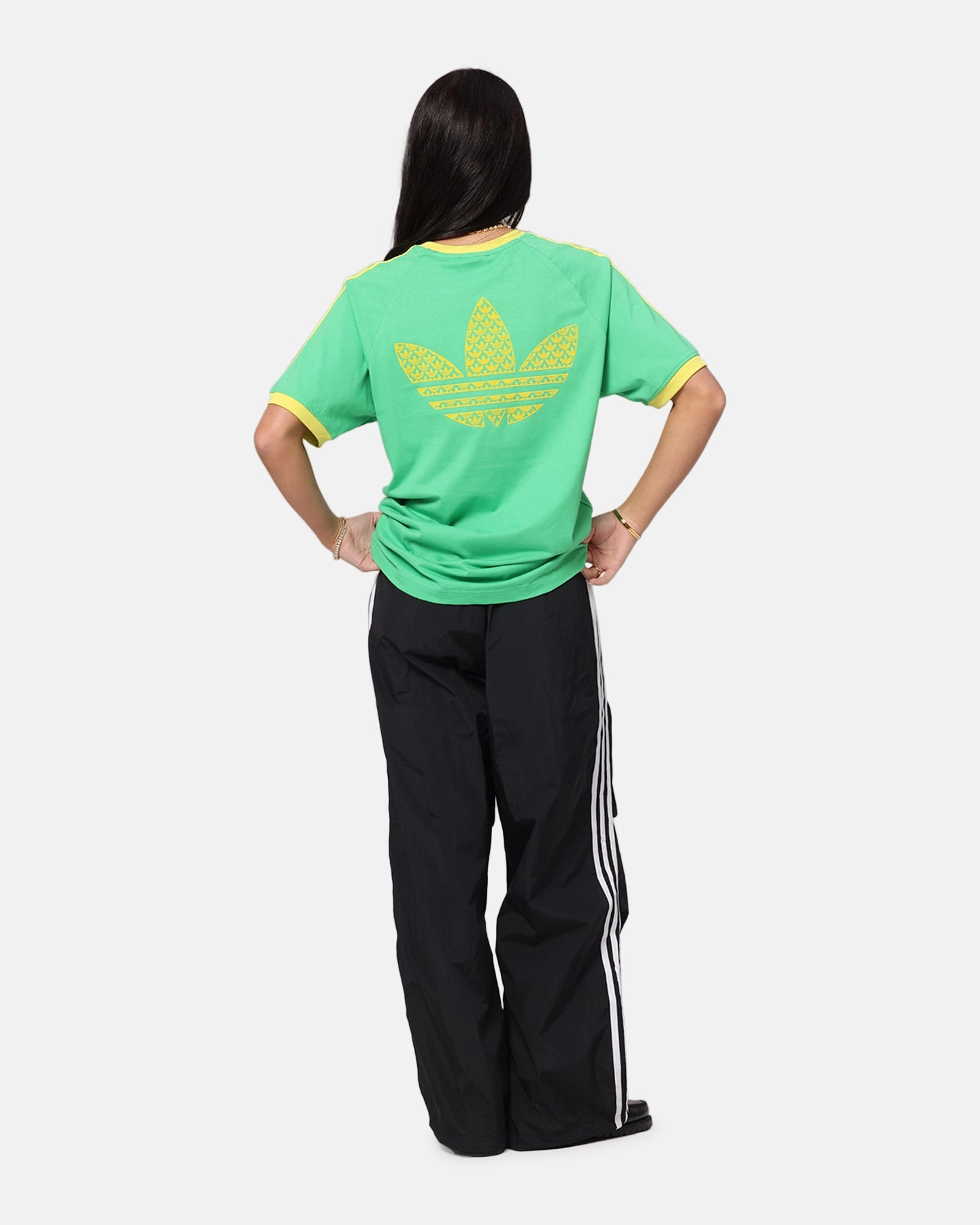 LatticeKnit Layered Placket Design Adidas Monogram Cali T-Shirt Green