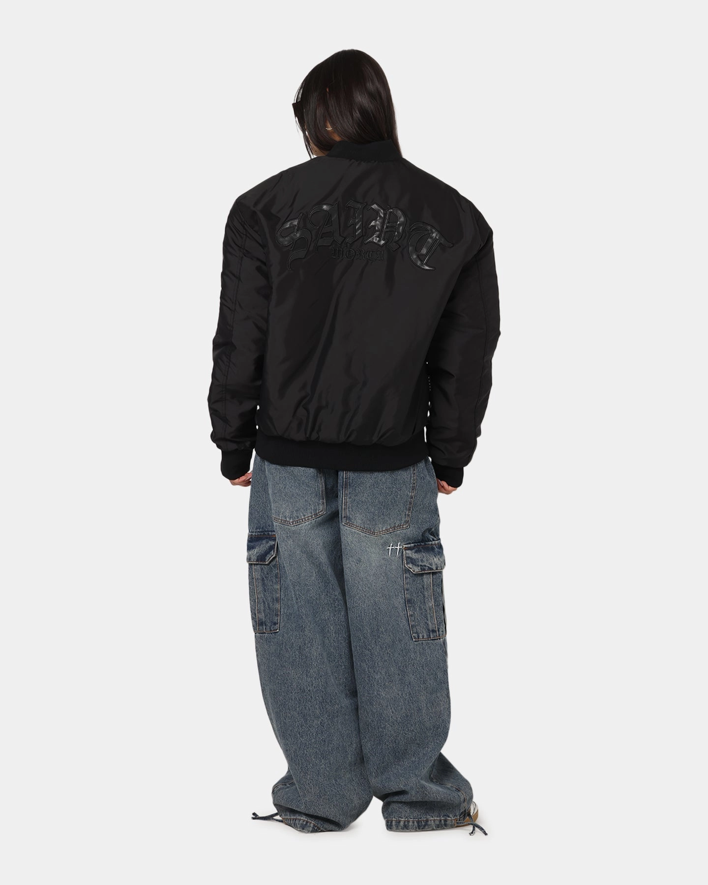 Durable Reinforced Elbow Patches Saint Morta Gothic Noir Bomber Jacket Black