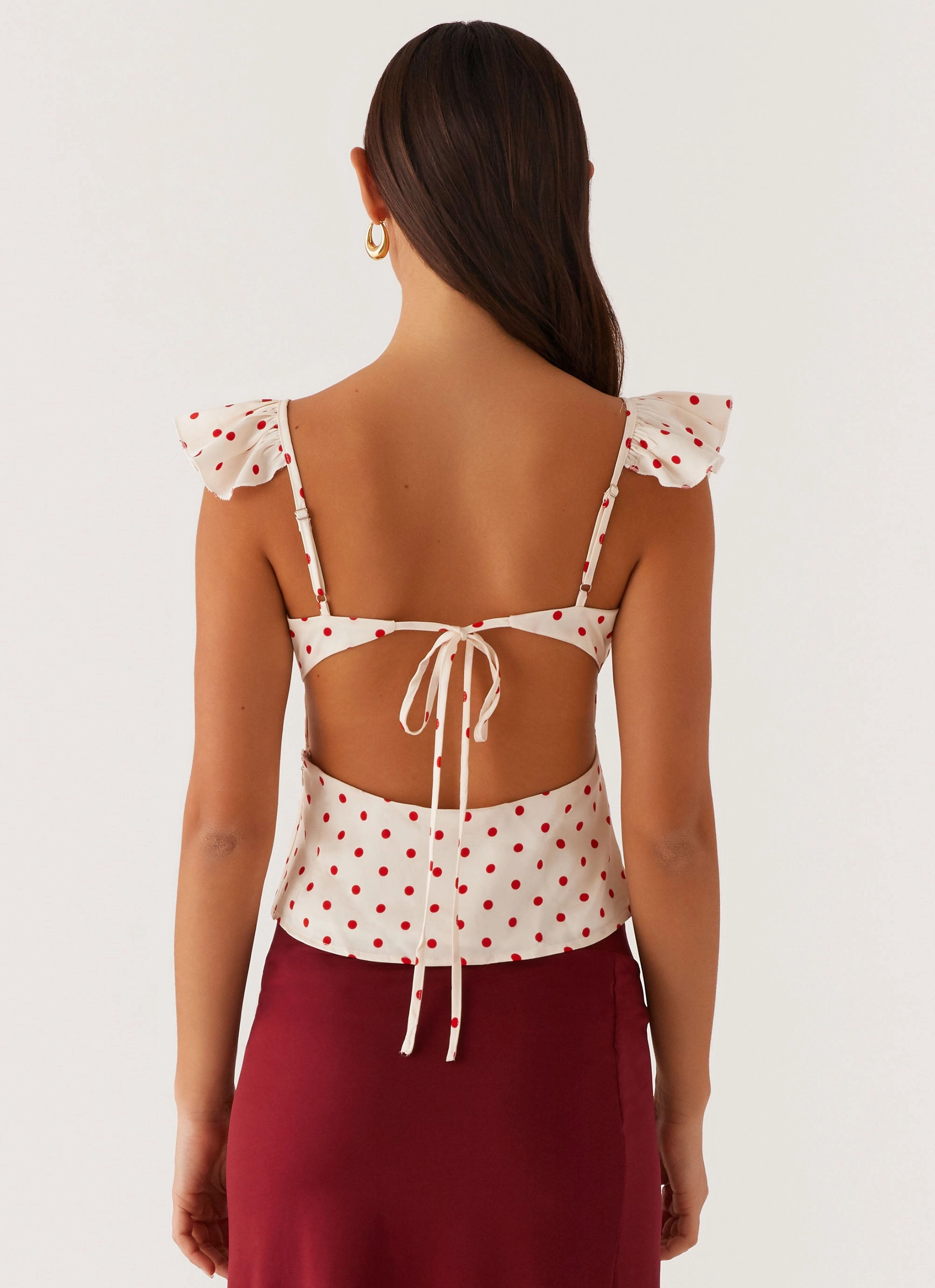 Regan Ruffle Top - Red Polka Dot Minimalist Cuff