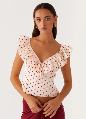 Regan Ruffle Top - Red Polka Dot Reinforced Shoulder Hot Weather