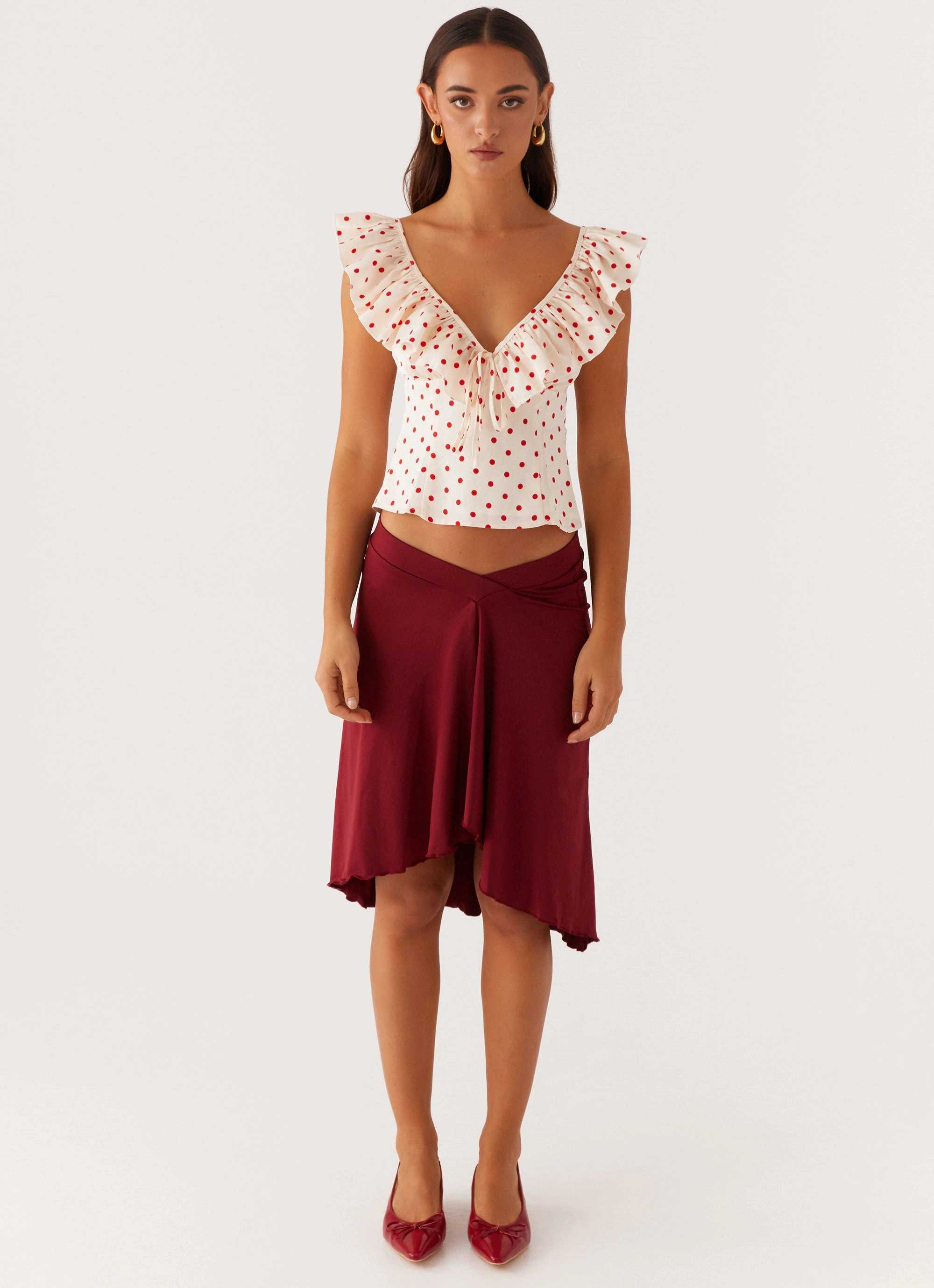 FlexibleMobility sporty wear Regan Ruffle Top - Red Polka Dot