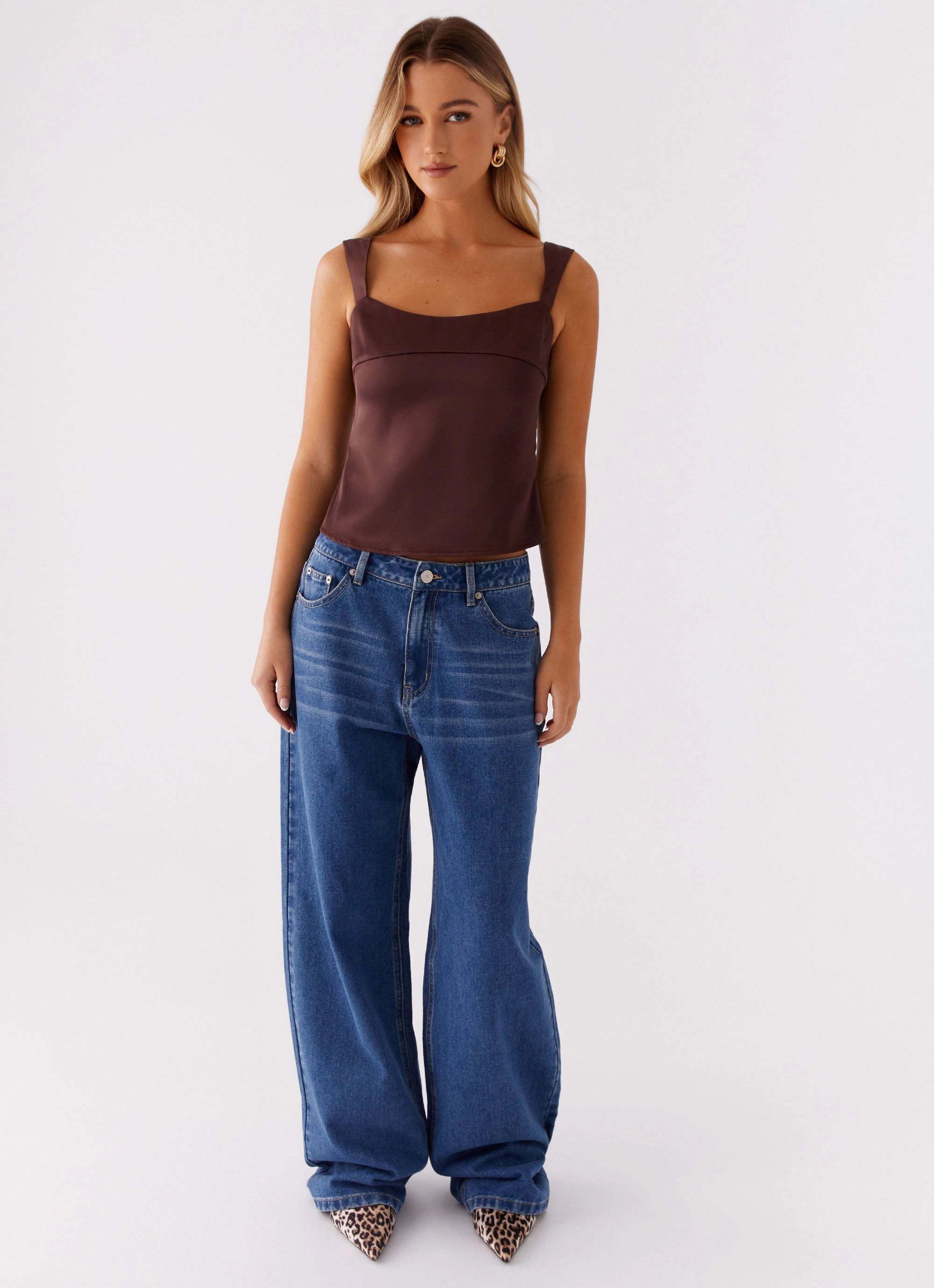 Relaxed Look AntiStaticTreatment Lylah Satin Top - Brown