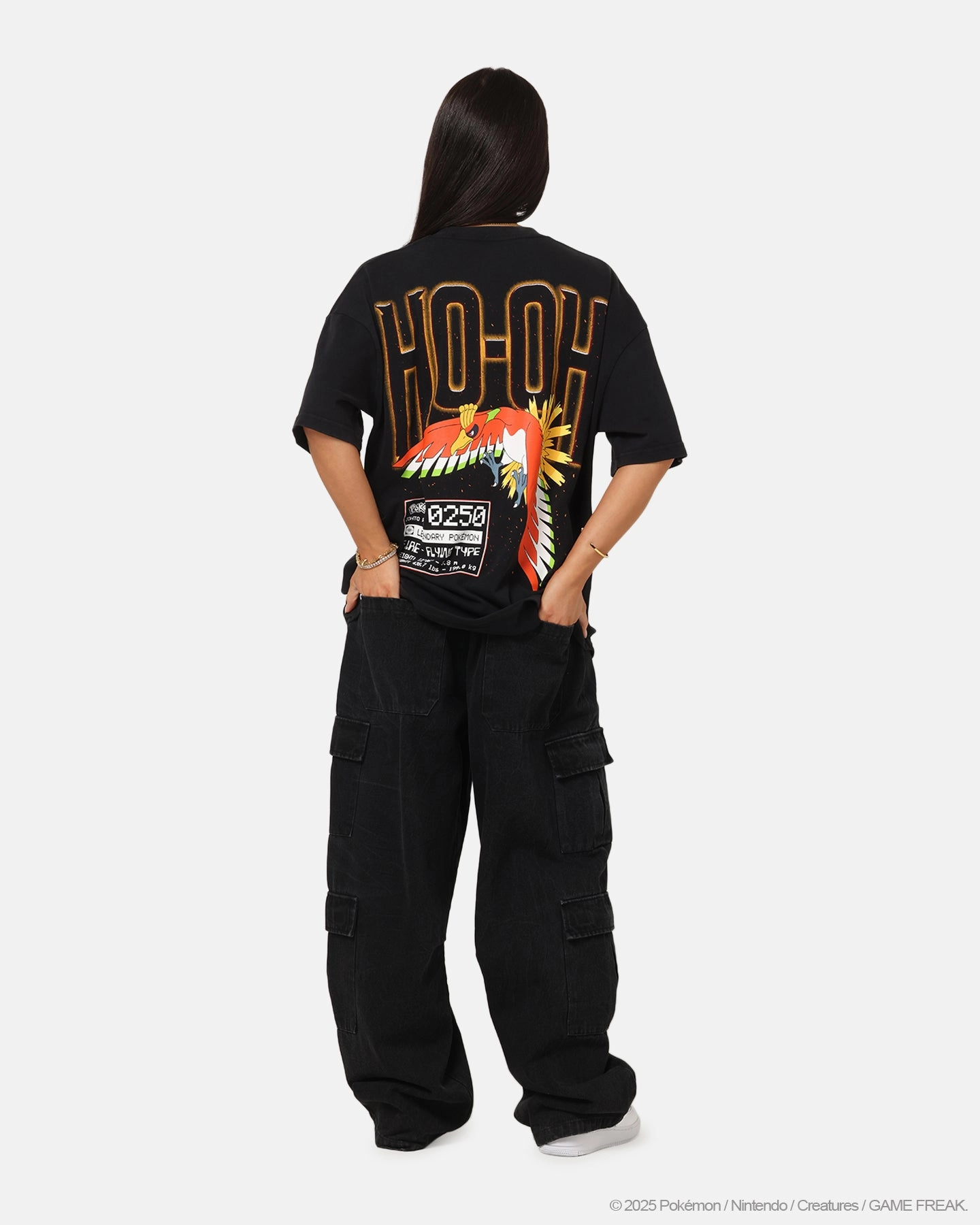 The Pok??mon Collection By 73 Studio Ho-Oh T-Shirt Black Acidwash VersatileLayering