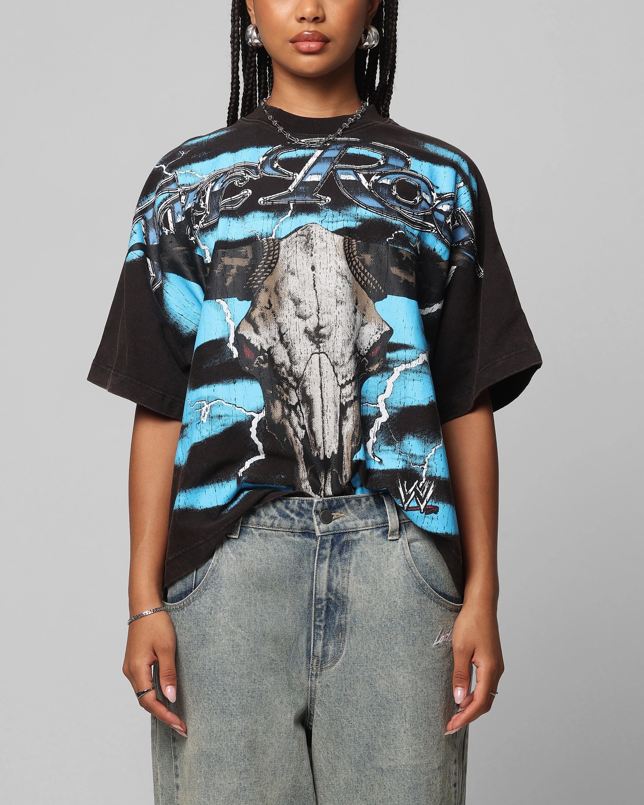 Loiter X WWE The Rock Vintage T-Shirt Vintage Black Multi Directional Zipper Placement