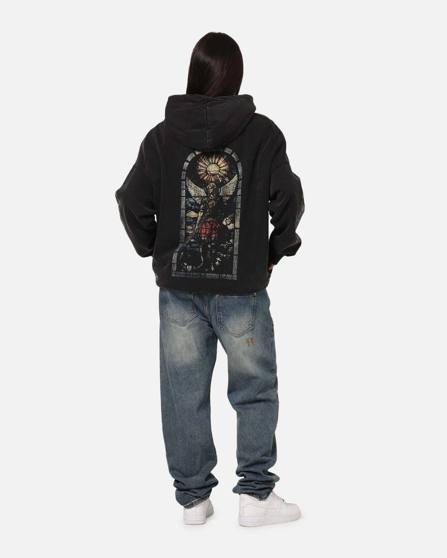 Flattering Drape Hypoallergenic Textile Saint Morta Kingdomcome Boxy Zip Hoodie Black