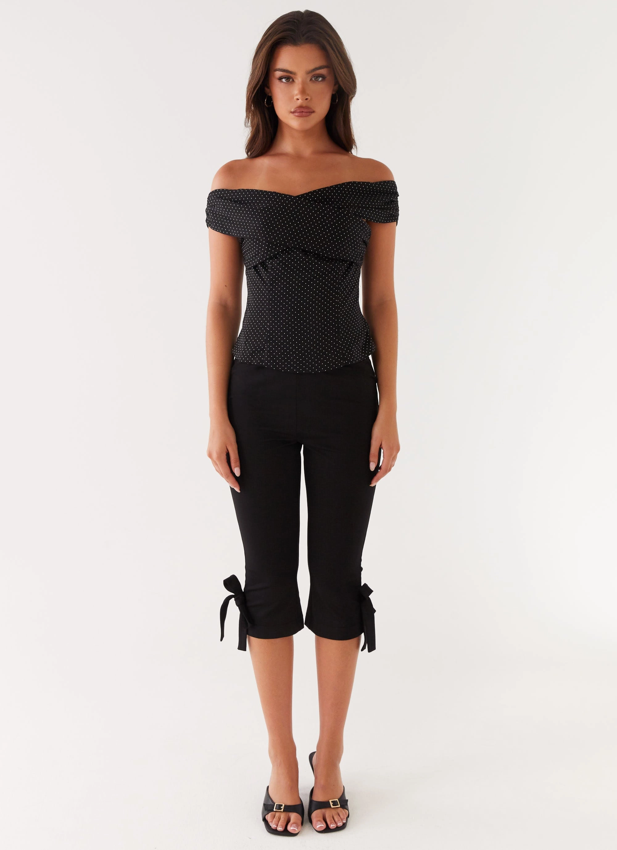 Earthy Tone Colorways Comfortable Cut Tamera Top - Black Polka Dot