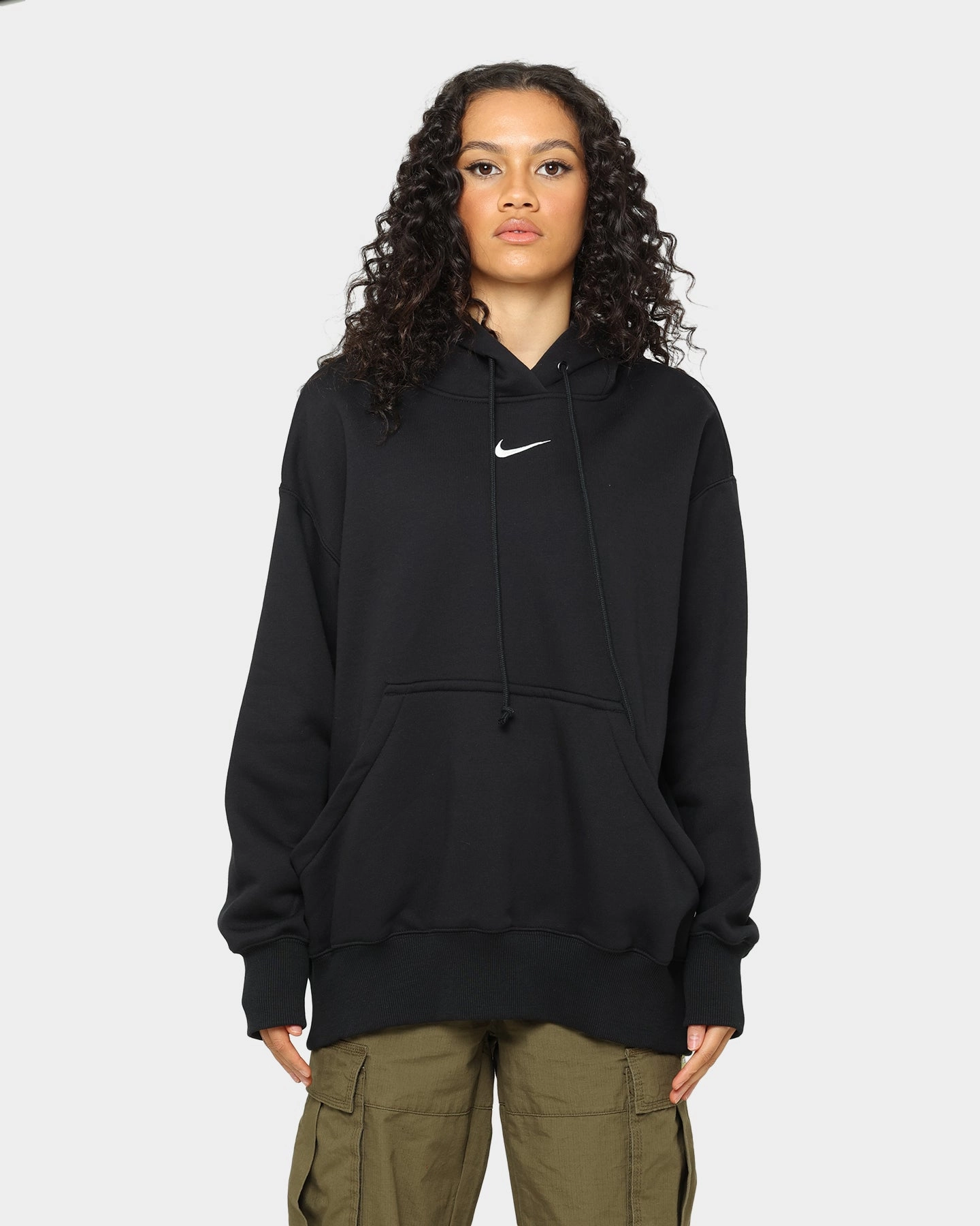 Interlock Knit Nike Women's Sportswear Phoenix Fleece Oversized Pullover Hoodie Black/Sail