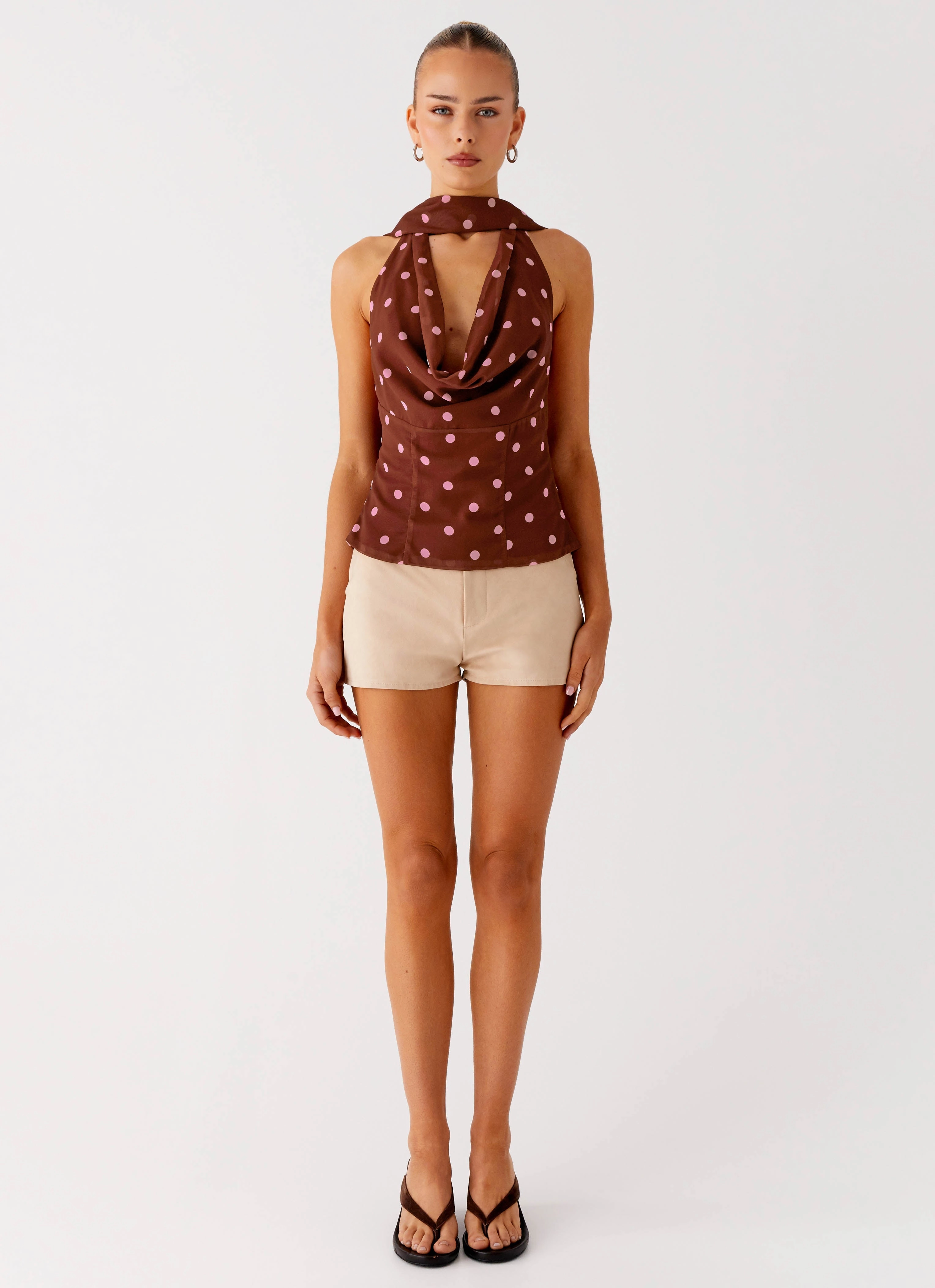 Stealing Love Scarf Top - Chocolate Strawberry Dot HeatSealed Seams Adjustable Fit System