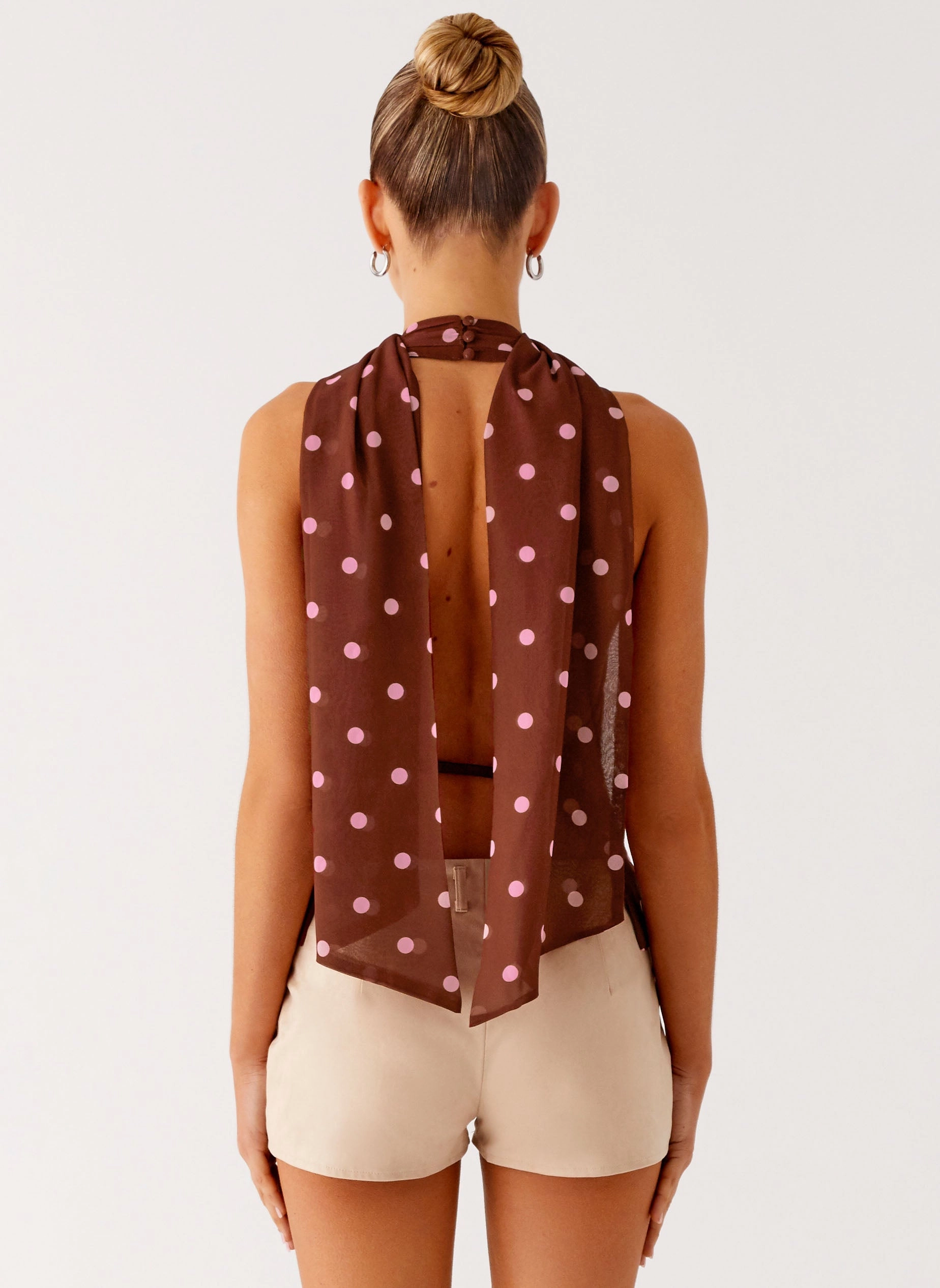 QuickRelease Fastener RecycledPolyester Stealing Love Scarf Top - Chocolate Strawberry Dot