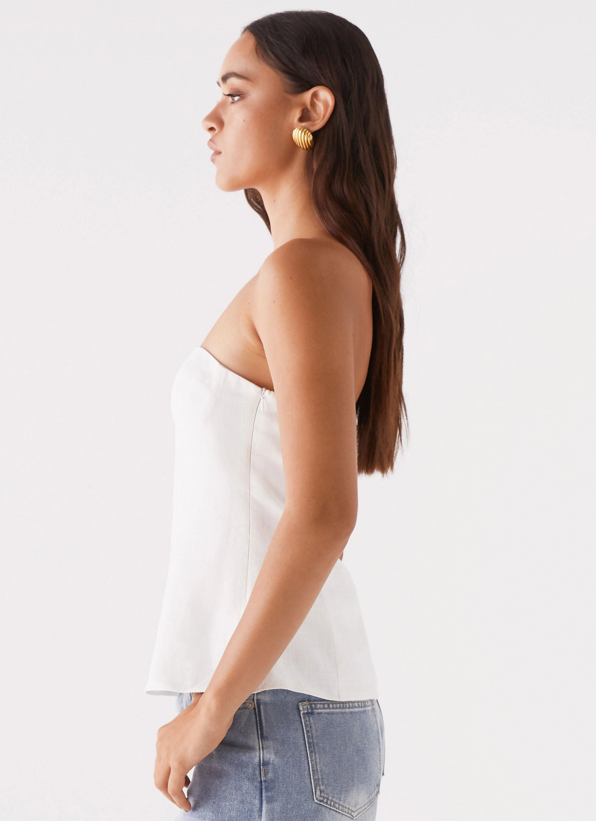 Rennie Linen Bustier Top - White Odor Control Technology
