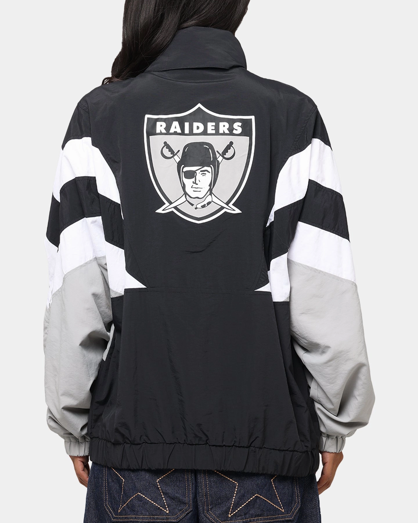 summer look Adjustable Hem Cuff Mitchell & Ness Las Vegas Raiders Spray Jacket Black/Grey