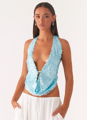 Rio Dreams Cowl Neck Halter Top - Turquoise OdorResistant Technology Eco friendly materials