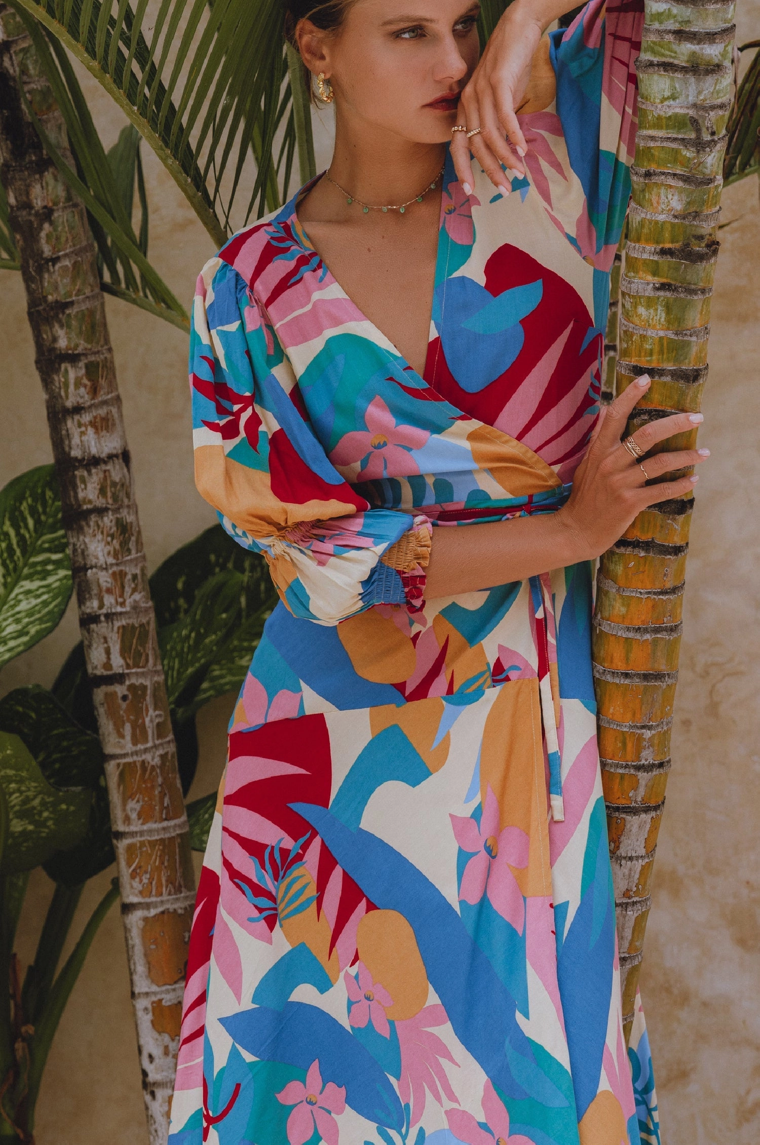 Set Sail Puff Sleeve Wrap Cotton Dress (Sale) Relaxed Waist Fit Easy Lovely