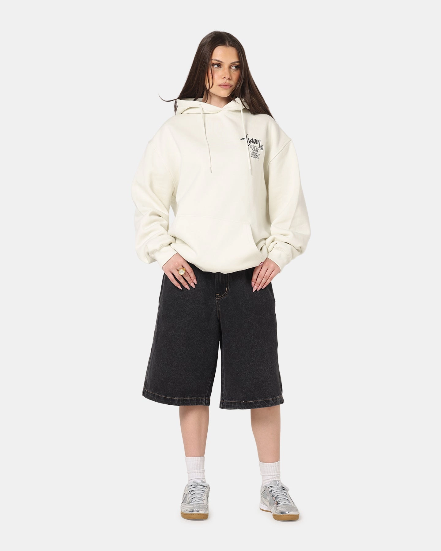 S Double Choose Your Weapon Hoodie Washed White ReinforcedShoulderConstruction Self Fabric Tie