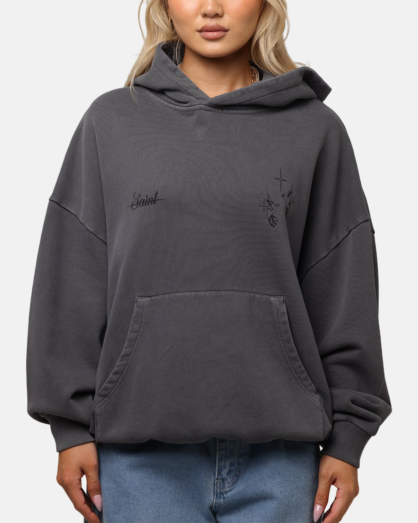 Low Impact Manufacturing Saint Morta Destiny Rising Boxy Hoodie Washed Black