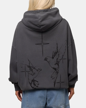 Layered Placket Design Breathable3DKnit Saint Morta Destiny Rising Boxy Hoodie Washed Black
