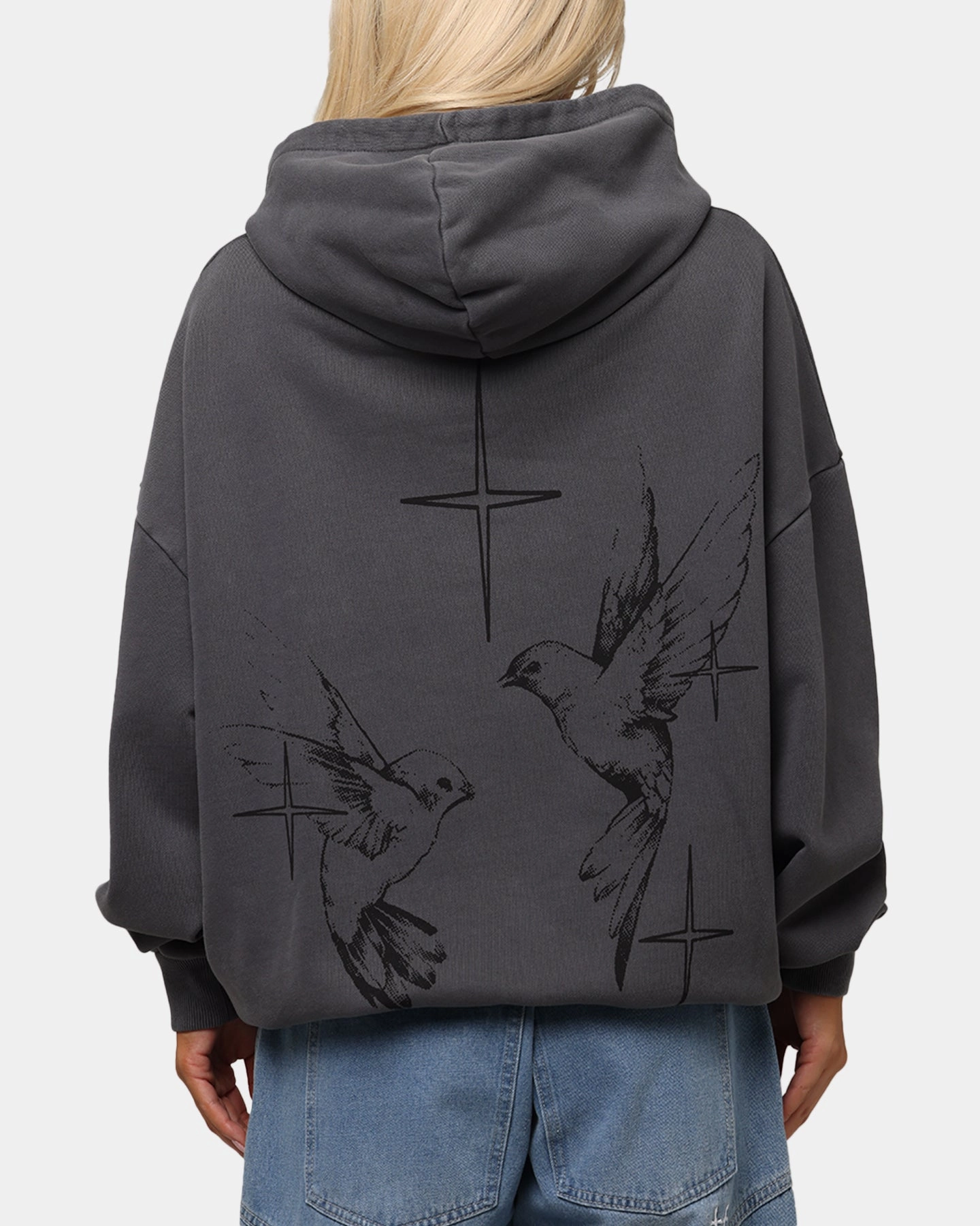 Layered Placket Design Breathable3DKnit Saint Morta Destiny Rising Boxy Hoodie Washed Black