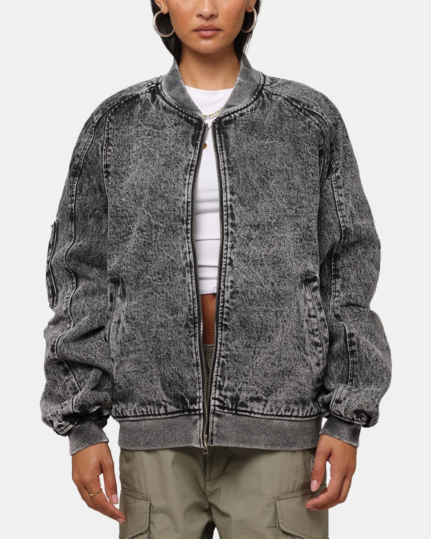 Saint Morta Flight Denim Jacket Black Stonewash MidweightKnit AdaptiveFitFabric