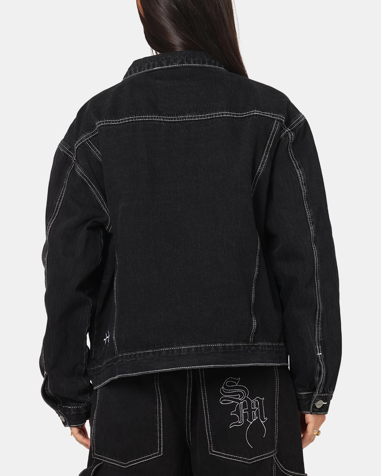 Sandwich Mesh Panel Structure Saint Morta Fray Trucker Denim Jacket Contrast Black