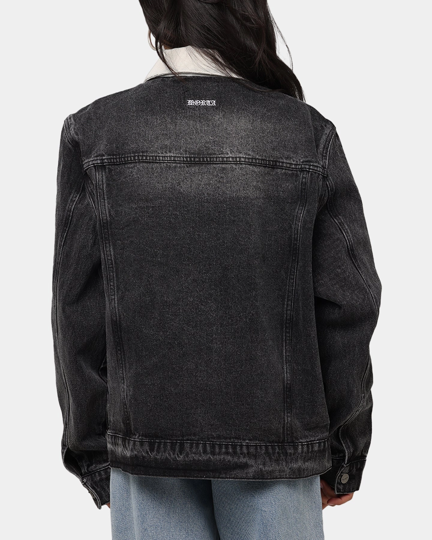 Saint Morta Gothic Distressed Denim Jacket Black Shadow Distressed Texture