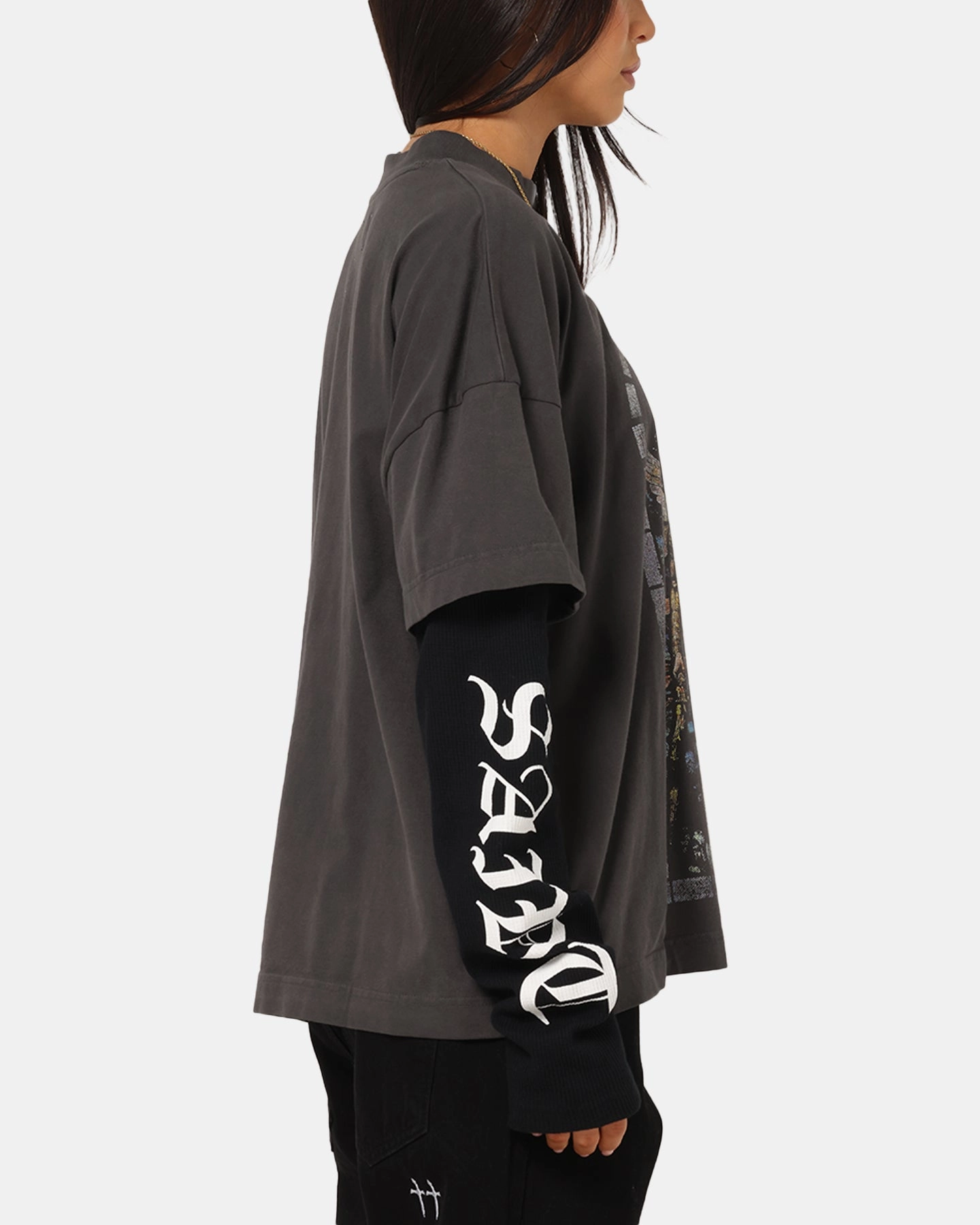 DoubleStitched Hem Saint Morta Kingdomcome Long Sleeve T-Shirt Washed Charcoal