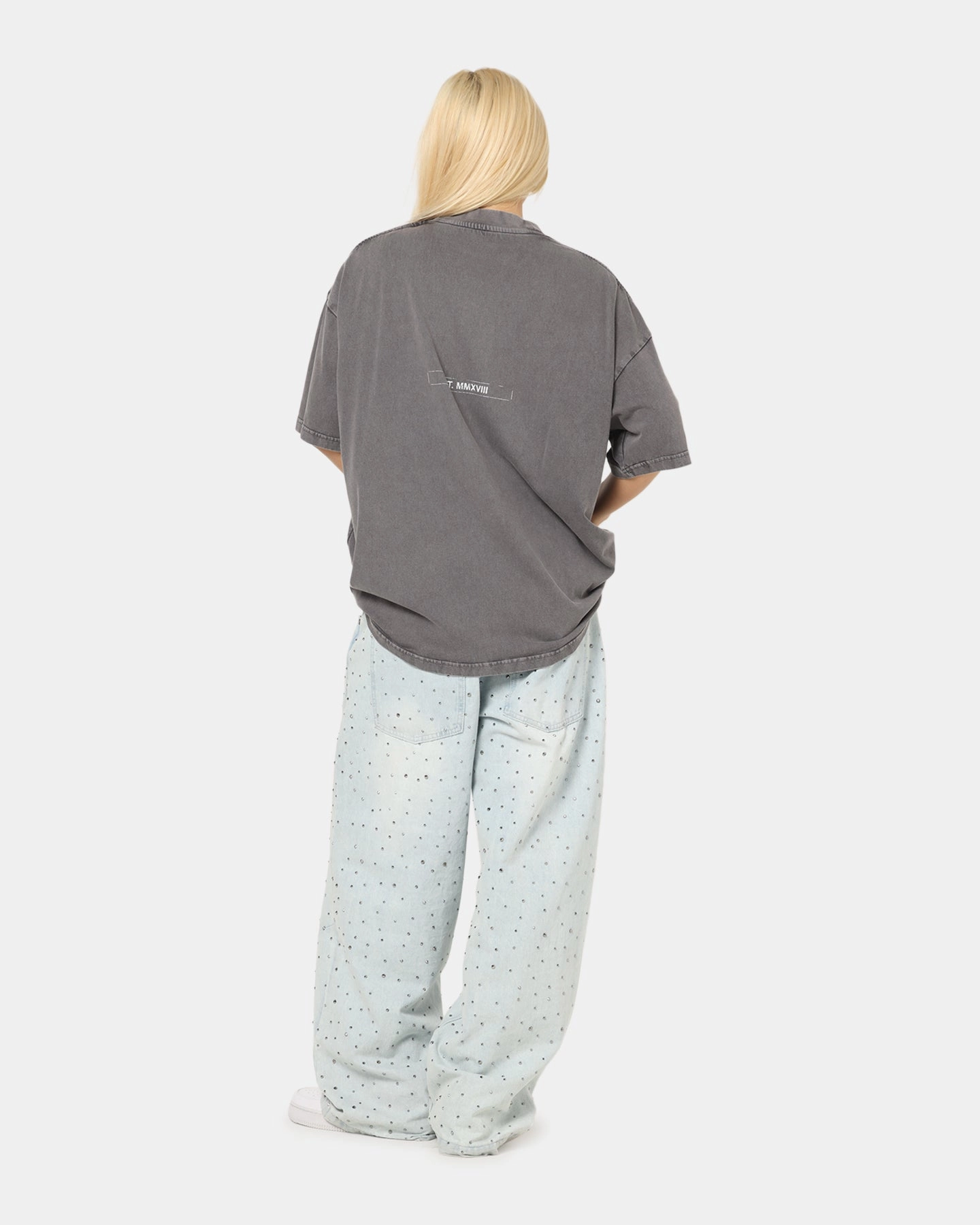 Saint Morta Liberty Mock Neck T-Shirt Washed Charcoal Petal Sleeve Architecture