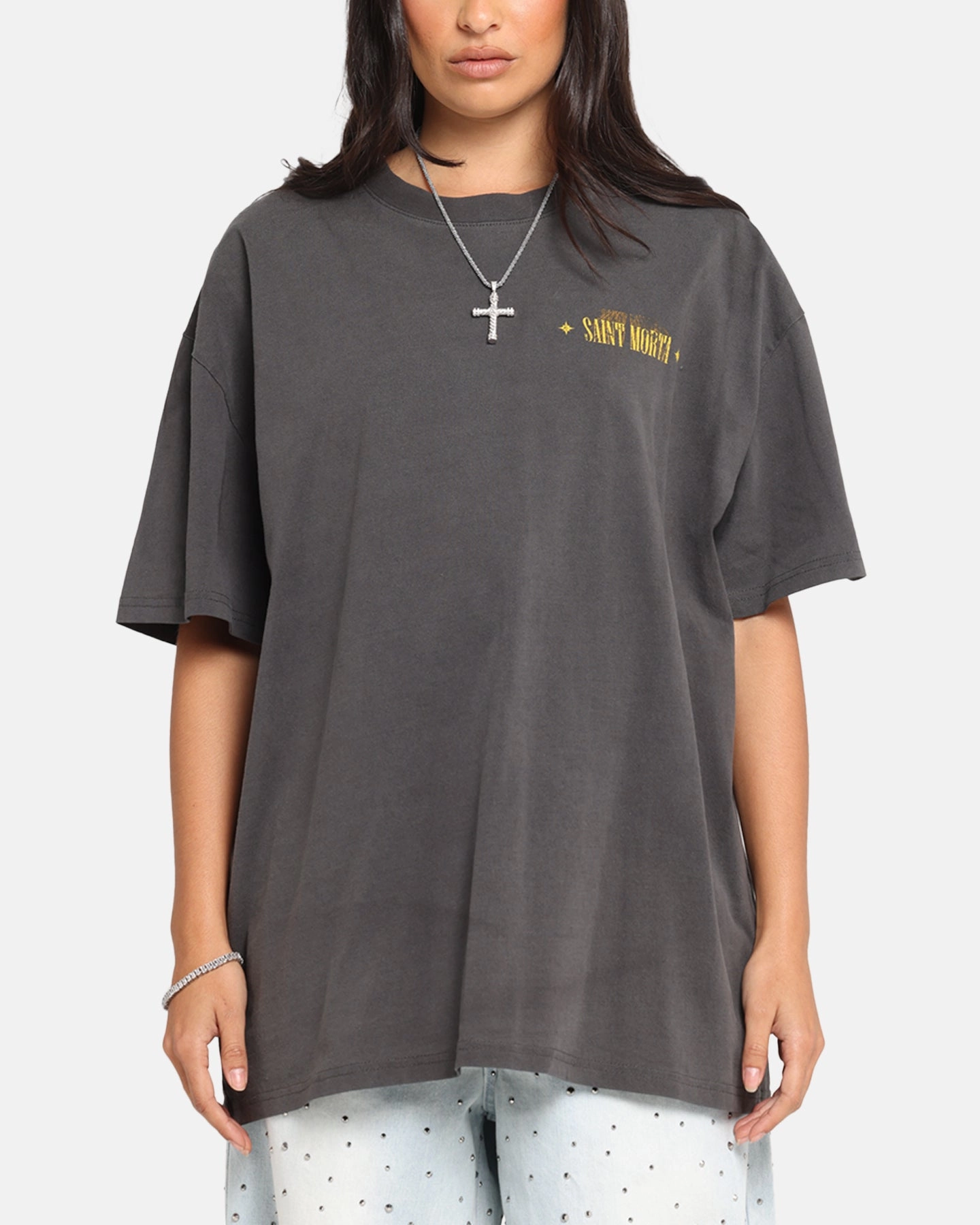 Saint Morta Realm Of Return Boxy T-Shirt Black Wash Organic Cotton Blend Breathable Linen Blend