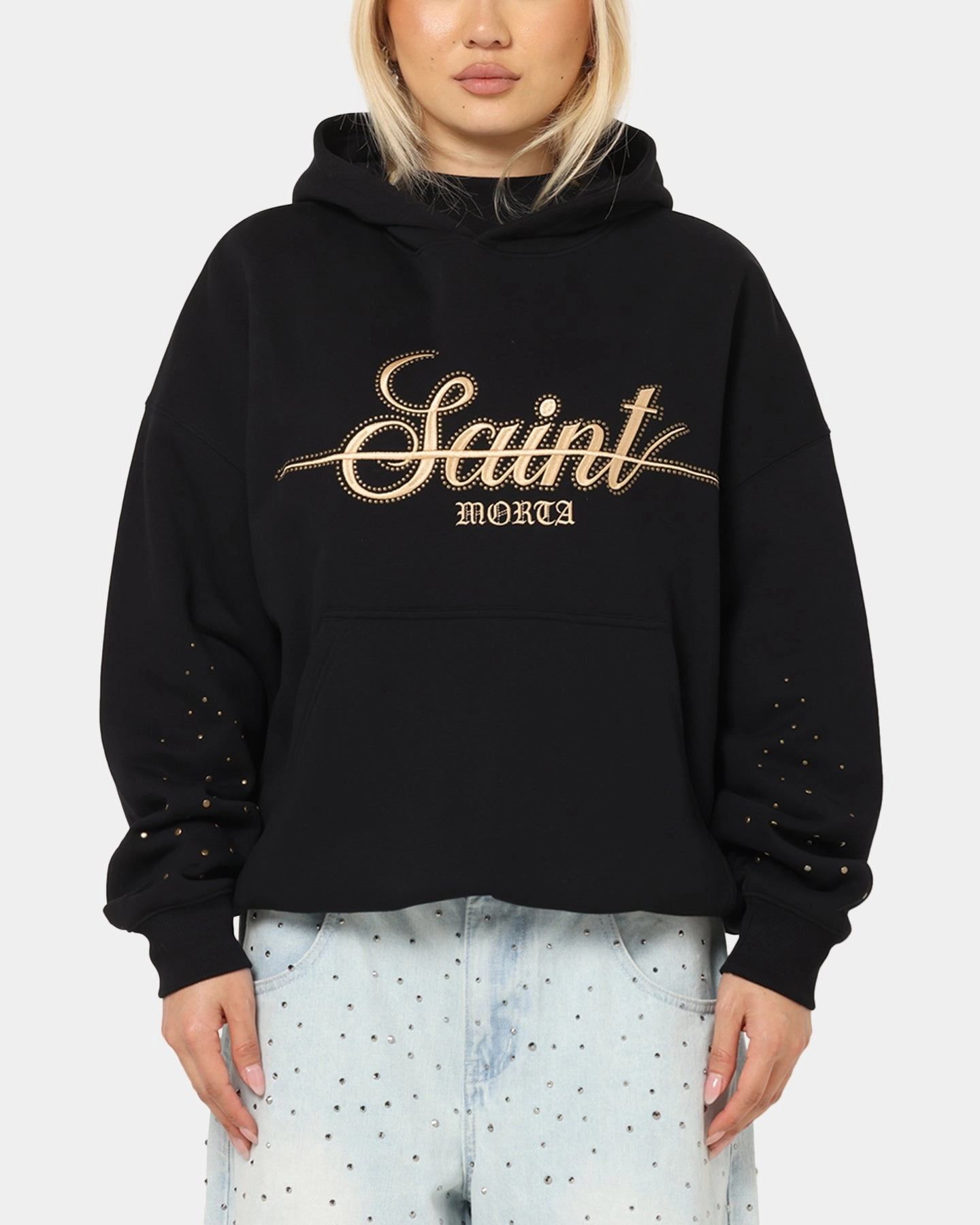 Saint Morta Rodeo Drive Boxy Hoodie Black Vintage Pullover
