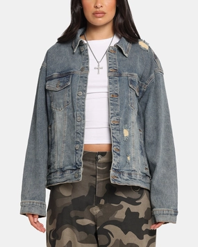 Adjustable Cuff AthleisureInspired Saint Morta Trucker Denim Jacket Dirty Denim