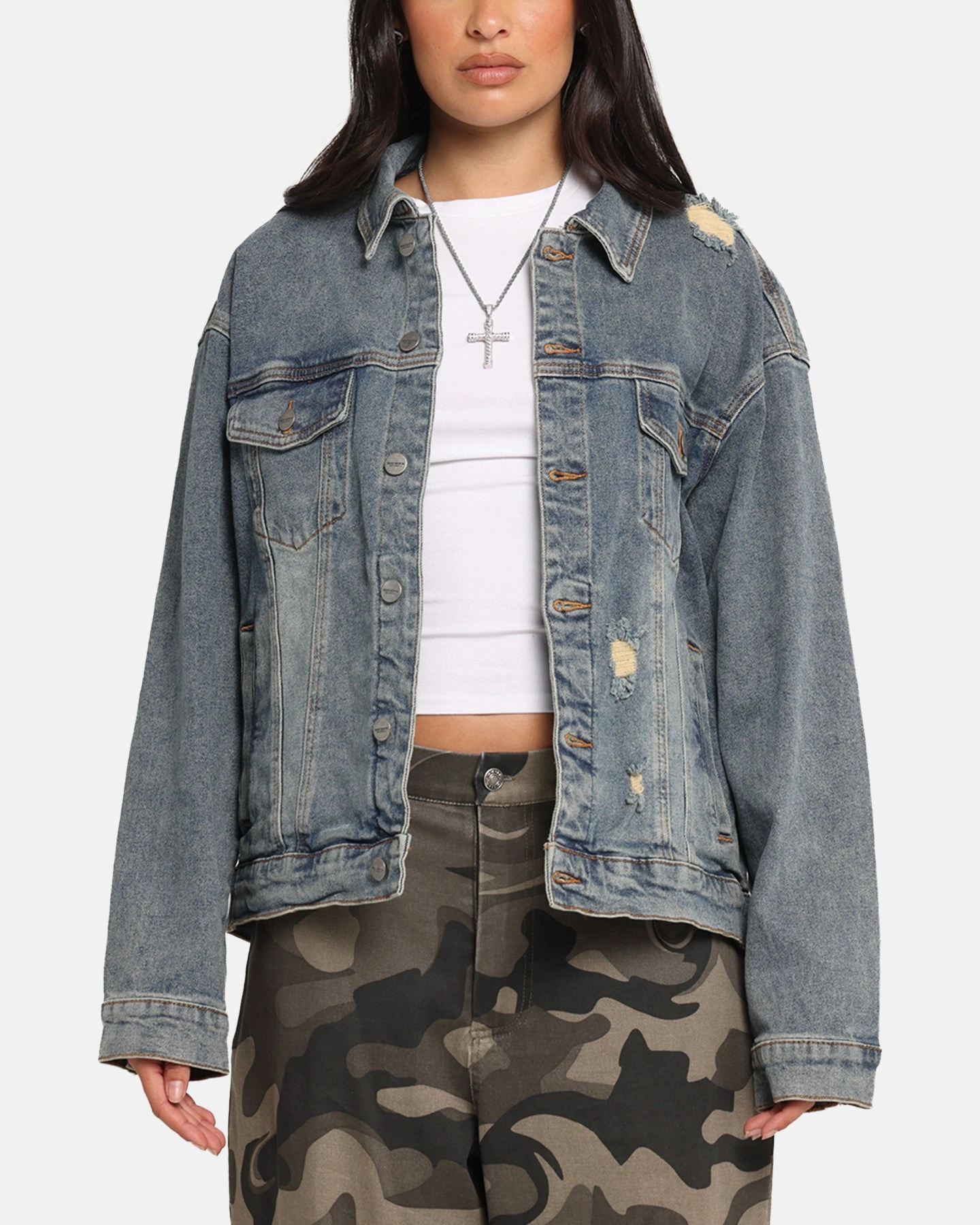 Adjustable Cuff AthleisureInspired Saint Morta Trucker Denim Jacket Dirty Denim