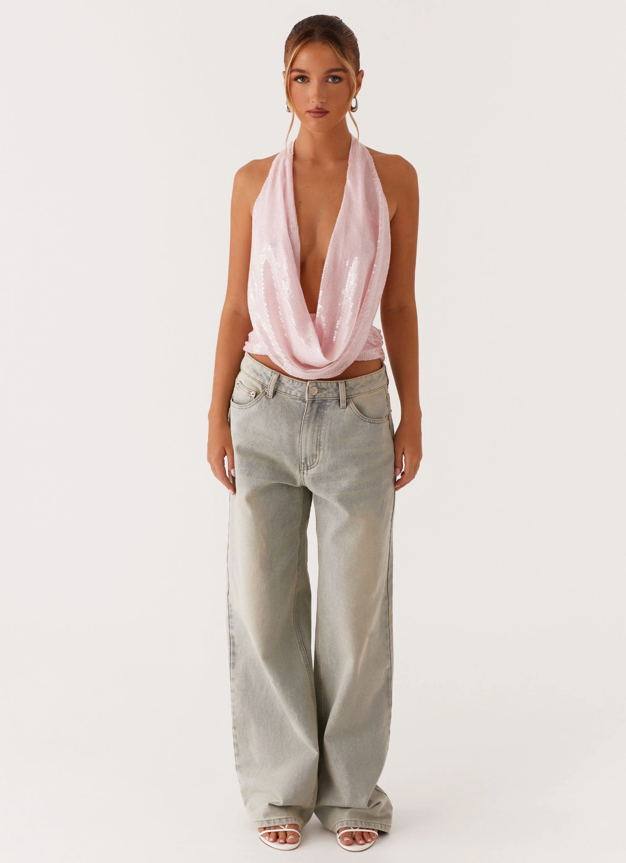 EcoFriendly Manufacturing Ventilated Panel Design Sawyer Sequin Top - Pink Sequin