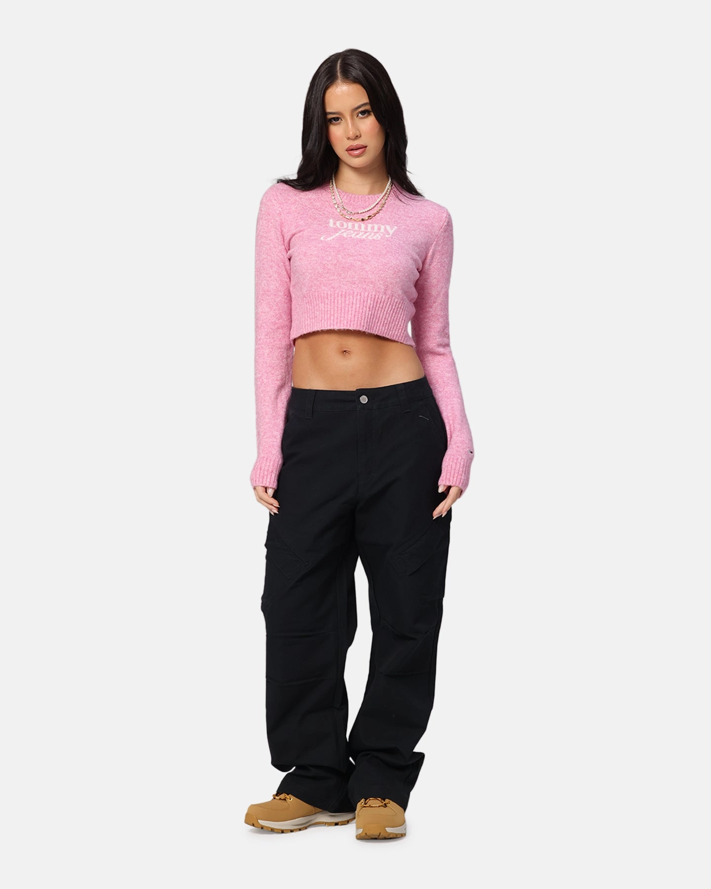 Tommy Jeans Women's Crop Script Sweater Pink Formal Tank