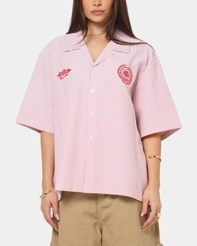 Carre Rose Pinstripe Button Up Shirt Red Stripe DurableStitching Machine Washable Fabric