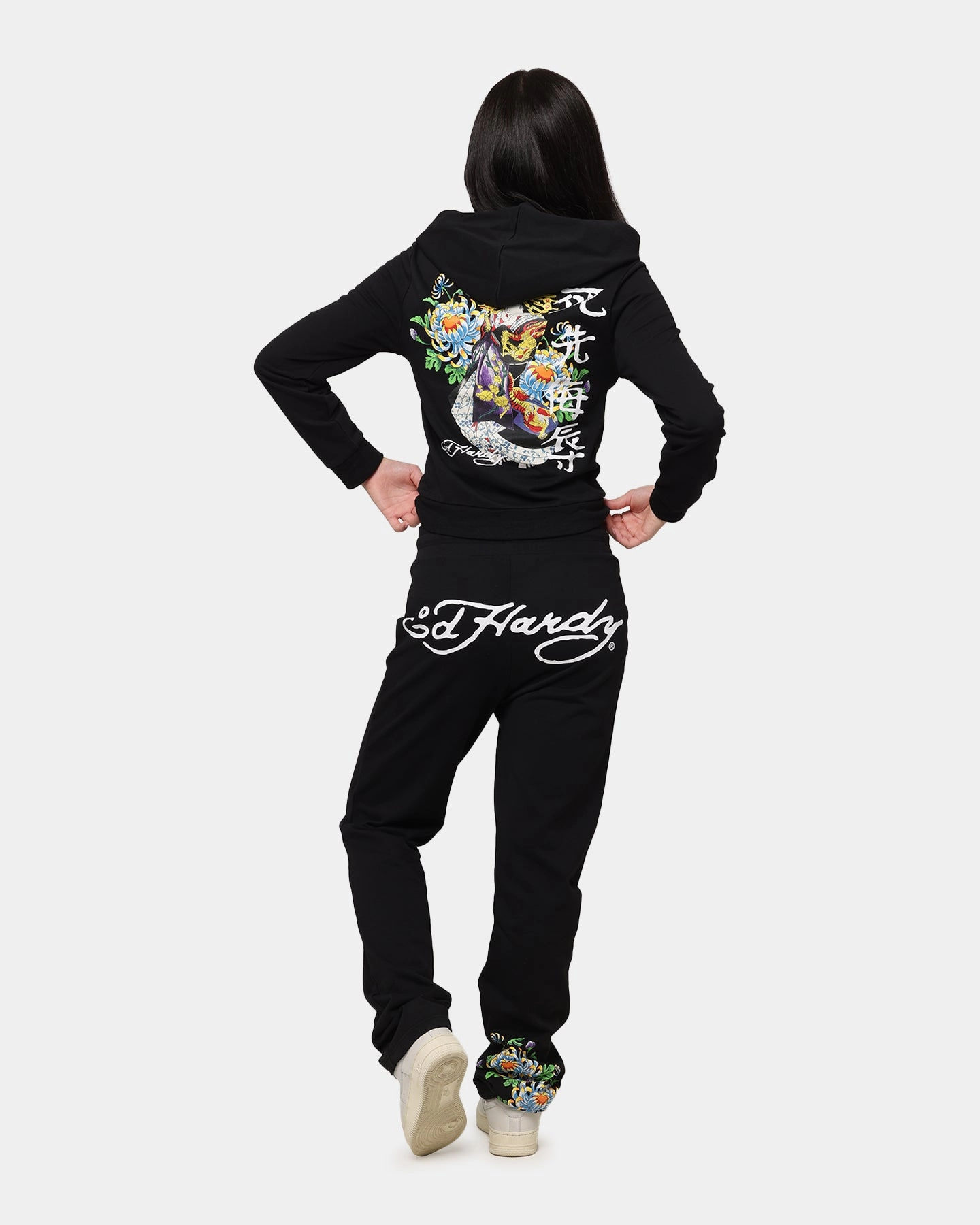 AntiSlipGrip Ed Hardy Women's Flora Zip Hoodie Black