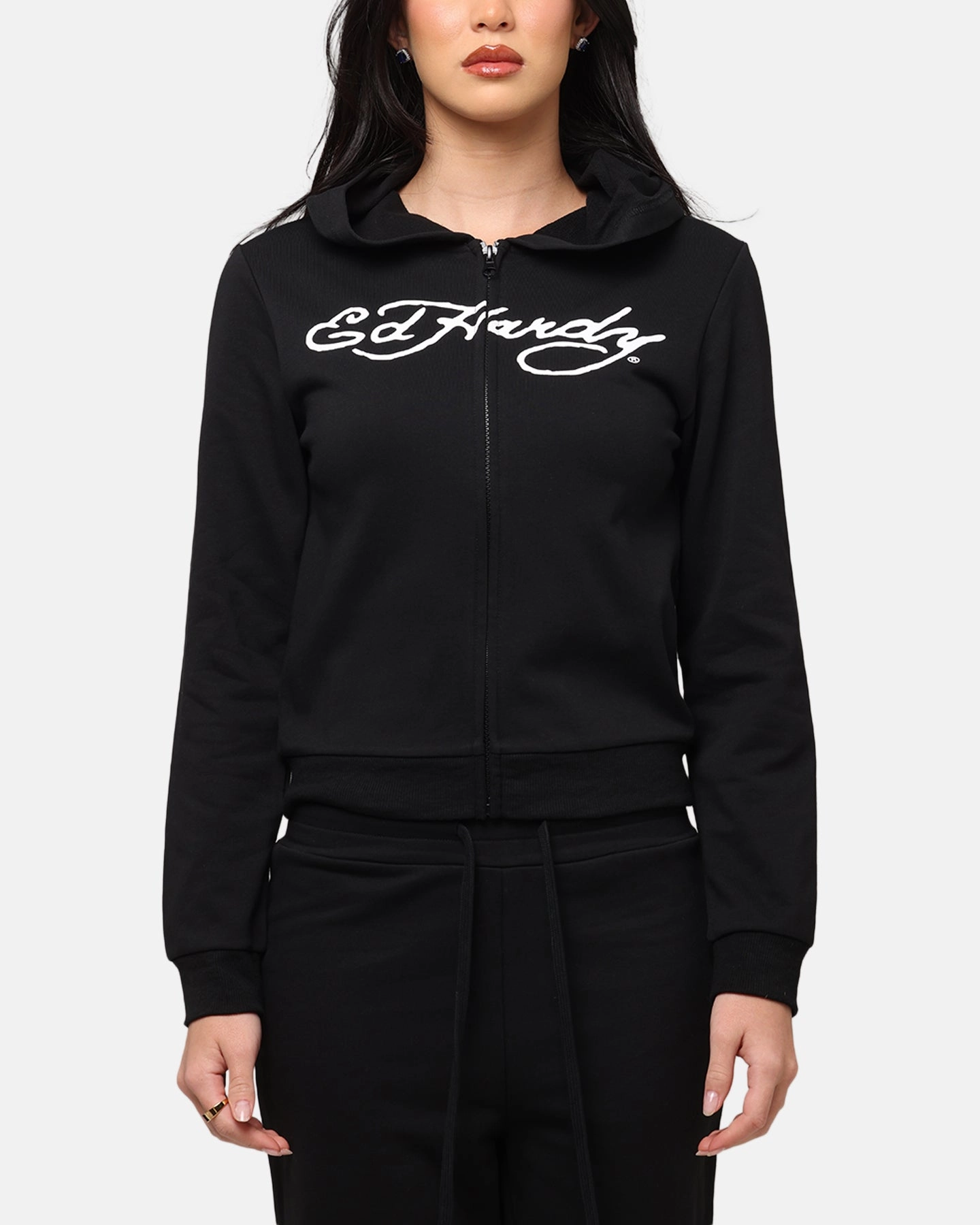 TaglessDesign Ed Hardy Women's Flora Zip Hoodie Black