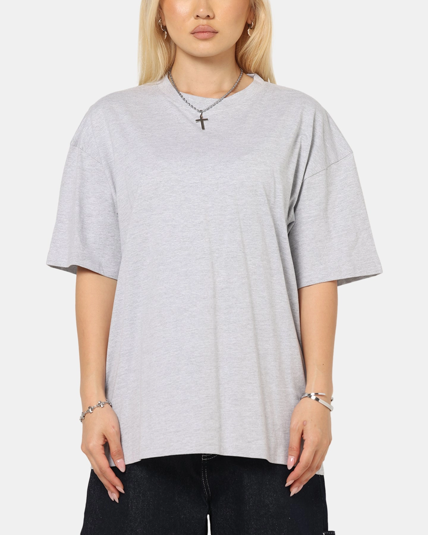Culture Kings Standard Drop Shoulder T-Shirt Grey Marle FullCut Shoulder