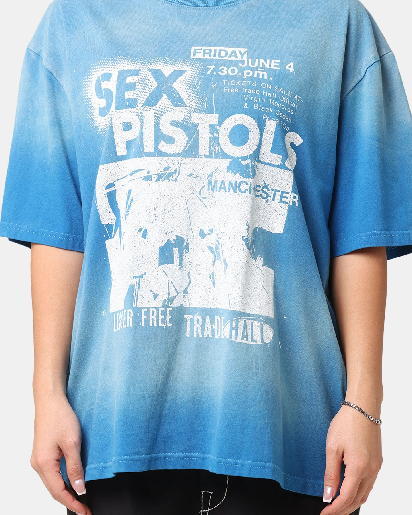 PortableOption RecycledPolyesterBlend Sex Pistols Sun Fade T-Shirt Sun Washed Blue