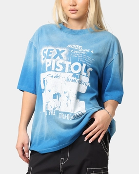 Multipanel Construction Printed Hoodie Sex Pistols Sun Fade T-Shirt Sun Washed Blue