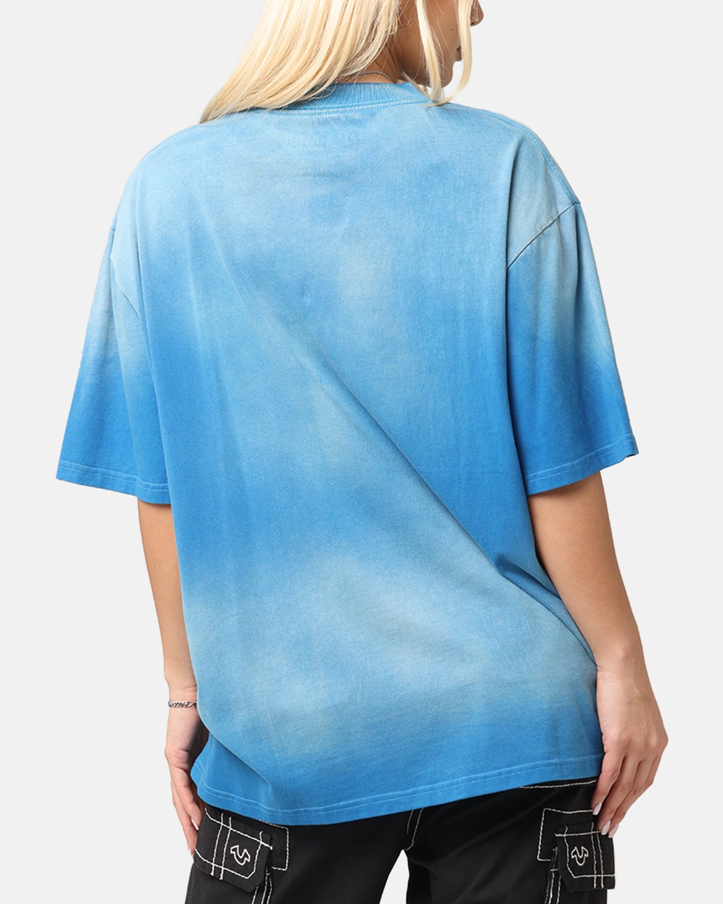 Unlined Design Curved Hem Sex Pistols Sun Fade T-Shirt Sun Washed Blue