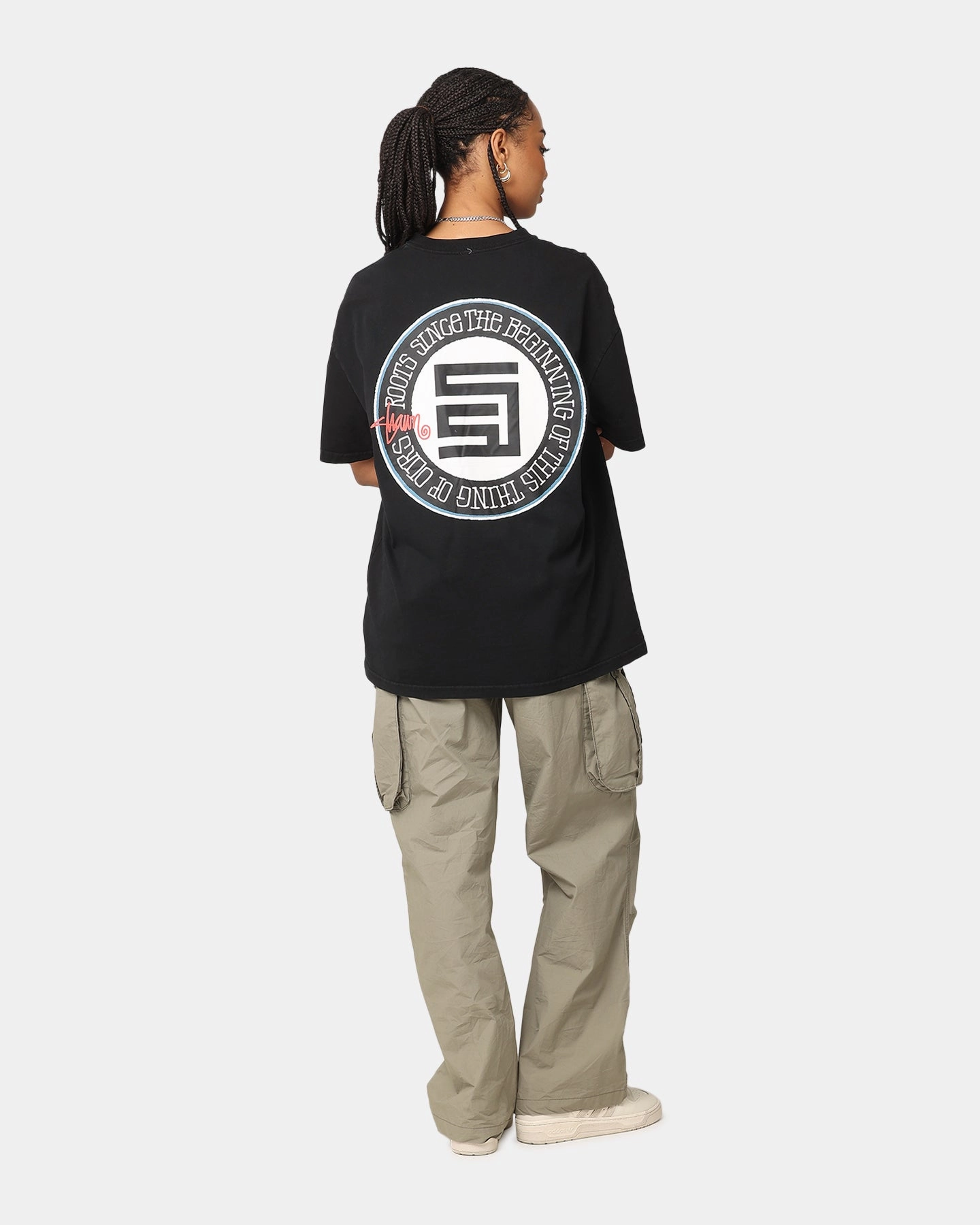 S Double Roots Dot T-Shirt Washed Black Multi Directional Mobility