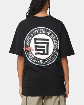 S Double Roots Dot T-Shirt Washed Black Weighted Hem Design Non Irritating Seam Finish