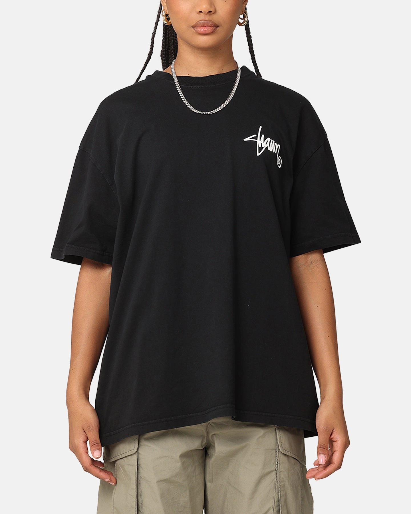 S Double Roots Dot T-Shirt Washed Black Interlock Stitching QuickDry