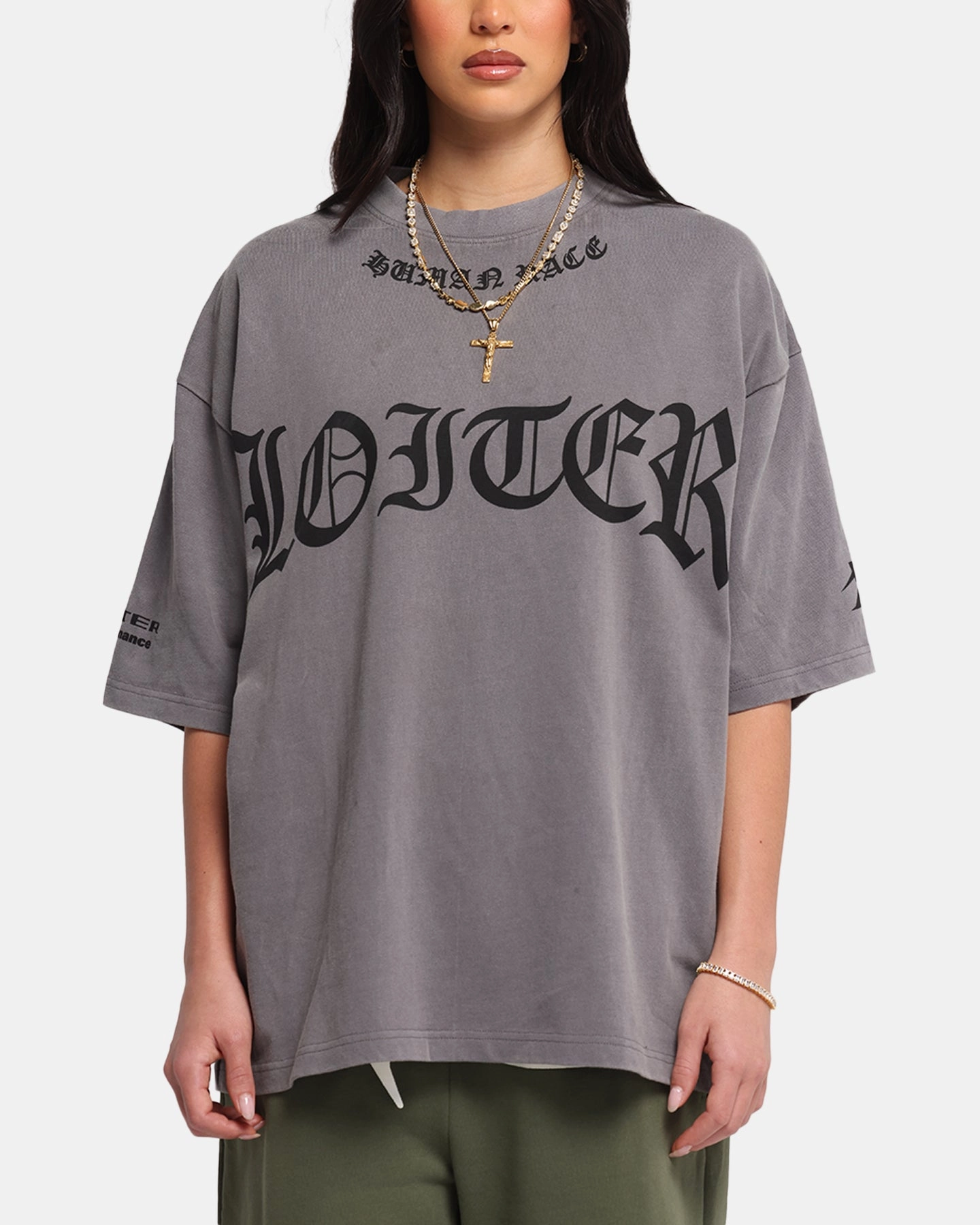 Loiter Biker Vintage T-Shirt Vintage Charcoal Sweat Absorbent Inner Layer Grid Back Panel