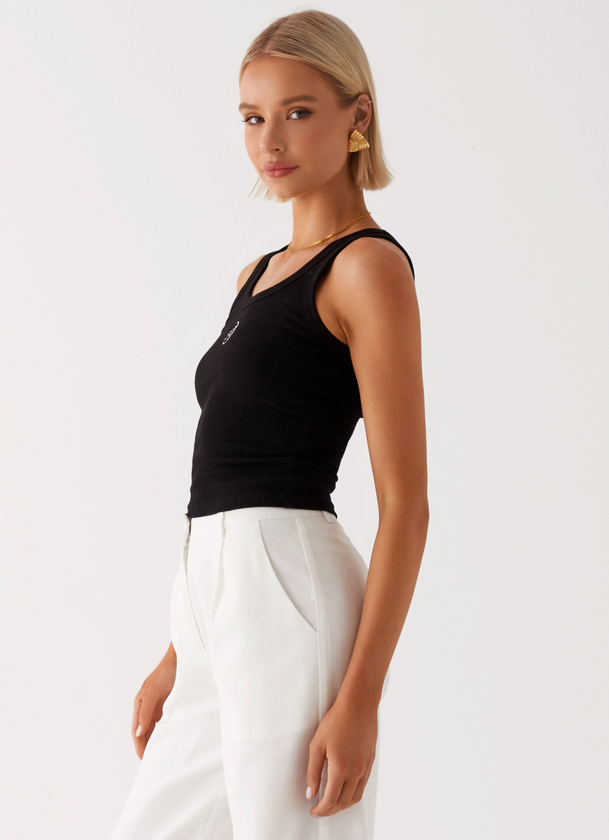 Signature Tank Top - Black Double Layered Hem